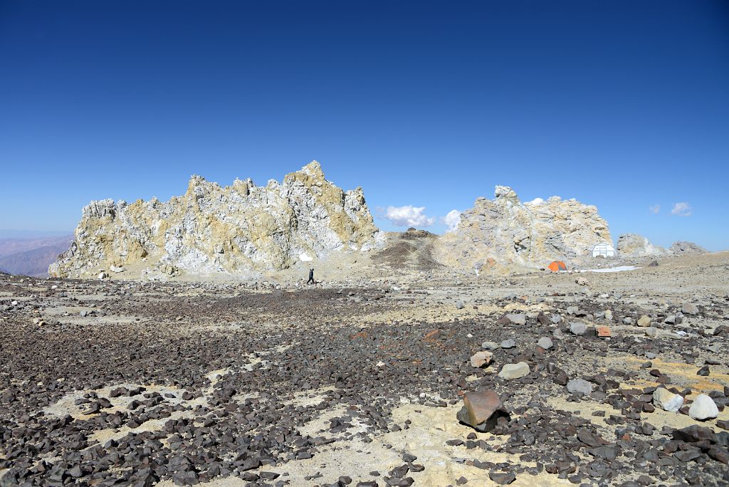 10 Aconcagua Camp 3 Colera 5980m With Jagged Rock Formations, Our Solitary Tent And An Emergency Shelter